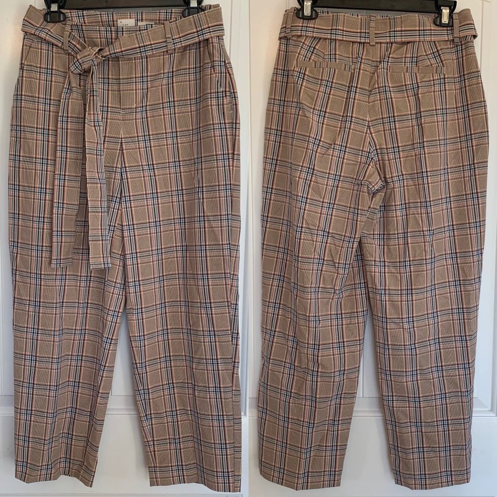 A New Day Brown Plaid High Rise Wide Leg Ankle Pants 4 NWOT